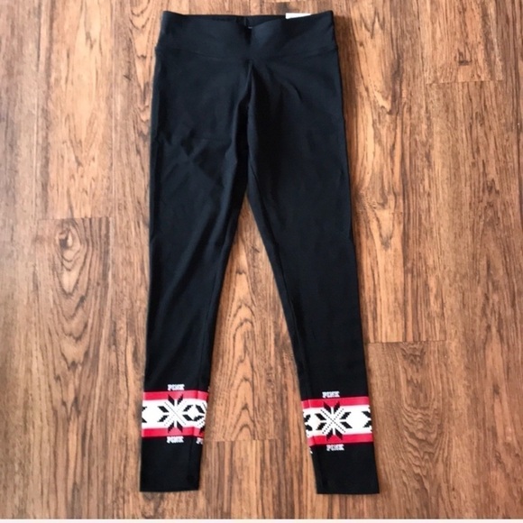 VS PINK Black Snowflake Design Leggings - Picture 1 of 7